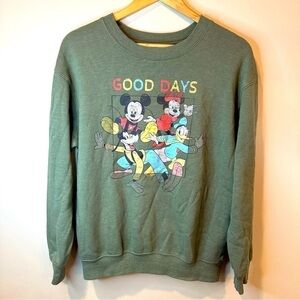 Mickey and Friends Character Good‎ Days Green Crewneck Sweatshirt Women’s S